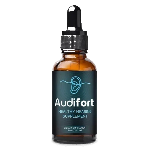 Audifort dropper bottle with the ear logo label on a white background